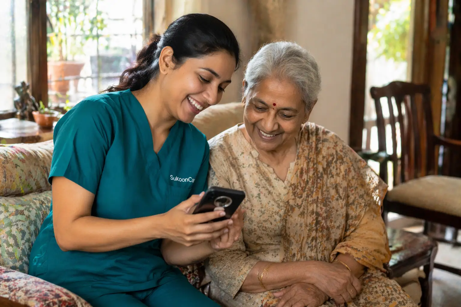 Trained SukoonCare caregiver providing compassionate home nursing and patient care in Jharkhand and Bihar
