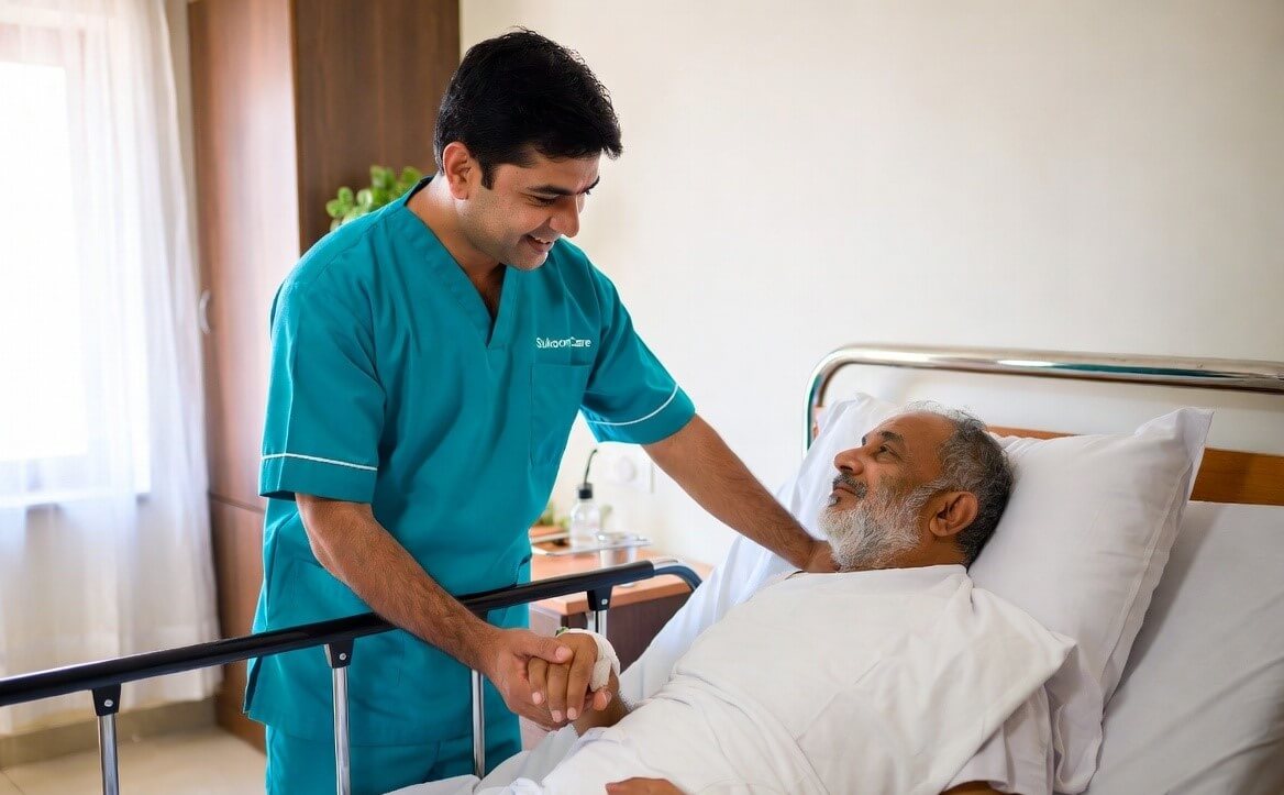 SukoonCare patient care attendant at home in Dhanbad Jharkhand — trusted by NRI families across India for professional home nursing