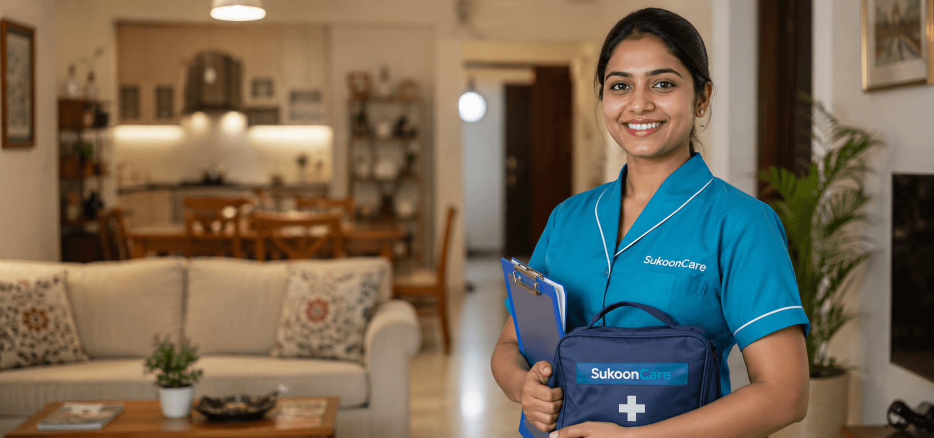 SukoonCare trained caregiver providing professional home care service in Dhanbad, Jharkhand